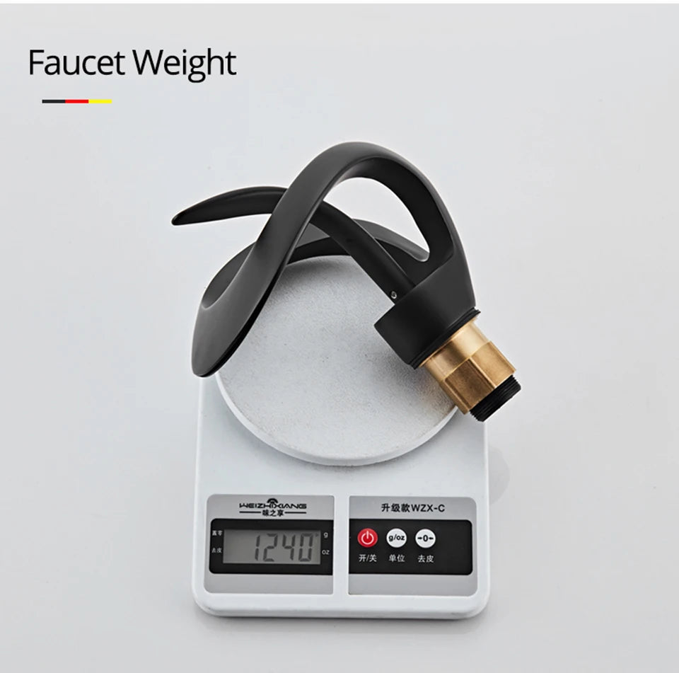 Creative Matte Golden Bathroom Basin Faucet Black Waterfall Vessel Sink Faucet Brass Vanity Sink Mixer Tap Hot Cold Basin Faucet