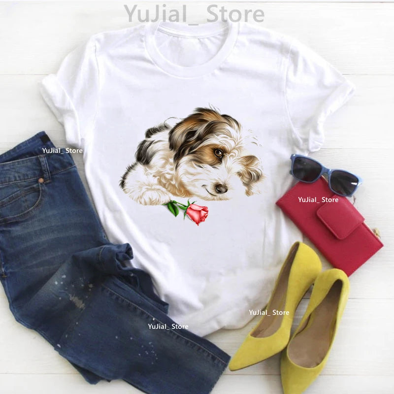 New Summer Style Women's t-shirt cute Yorkshire terrier dog Animal Print T-Shirt Femme Harajuku Kawaii tshirt Fashion Women Tops