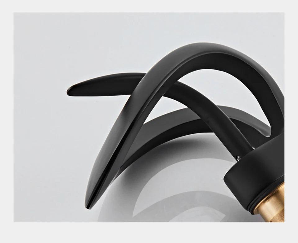 Creative Matte Golden Bathroom Basin Faucet Black Waterfall Vessel Sink Faucet Brass Vanity Sink Mixer Tap Hot Cold Basin Faucet