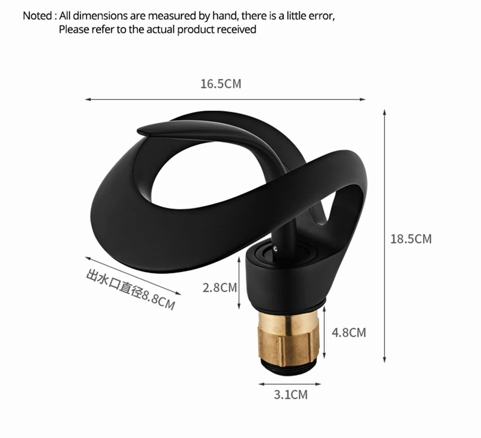 Creative Matte Golden Bathroom Basin Faucet Black Waterfall Vessel Sink Faucet Brass Vanity Sink Mixer Tap Hot Cold Basin Faucet